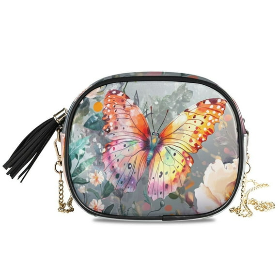 Womens Casual Chain Shoulder Bag Simple style Colorful Butterfly and Flowers Crossbody Bag