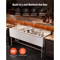thumbnail image 3 of VEVOR 3 Compartment Sink, 18-Gauge 304 Stainless Steel, 10" x 14" x 10" Bowl Size, 3 Bay Commercial Under Bar Sink with Double Drainboard and Backsplash for Kitchen, Restaurant, Food Truck & Home Use, 3 of 10