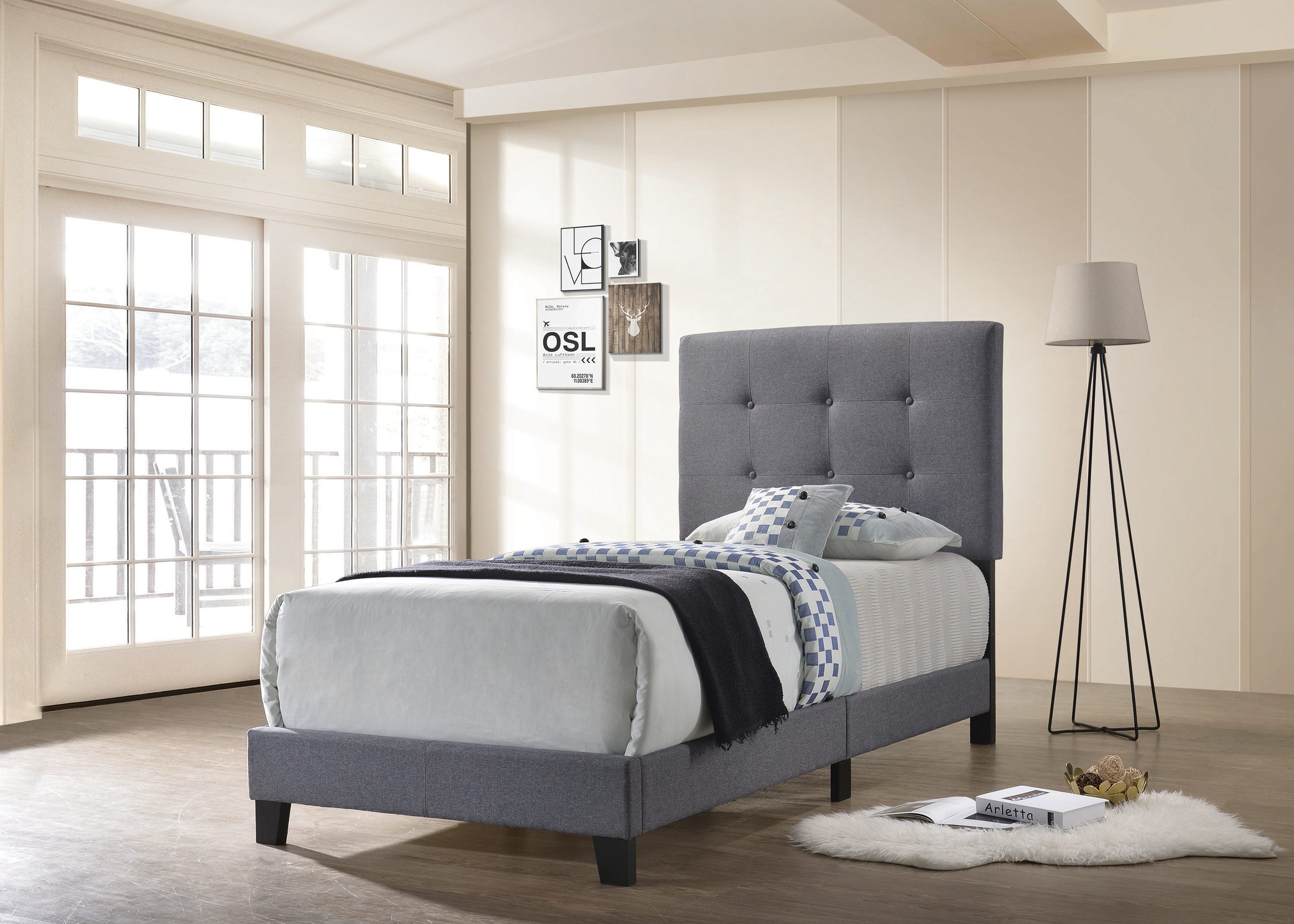 Mapes Tufted Upholstered Twin Bed Grey, Grey Twin Headboard With Studs