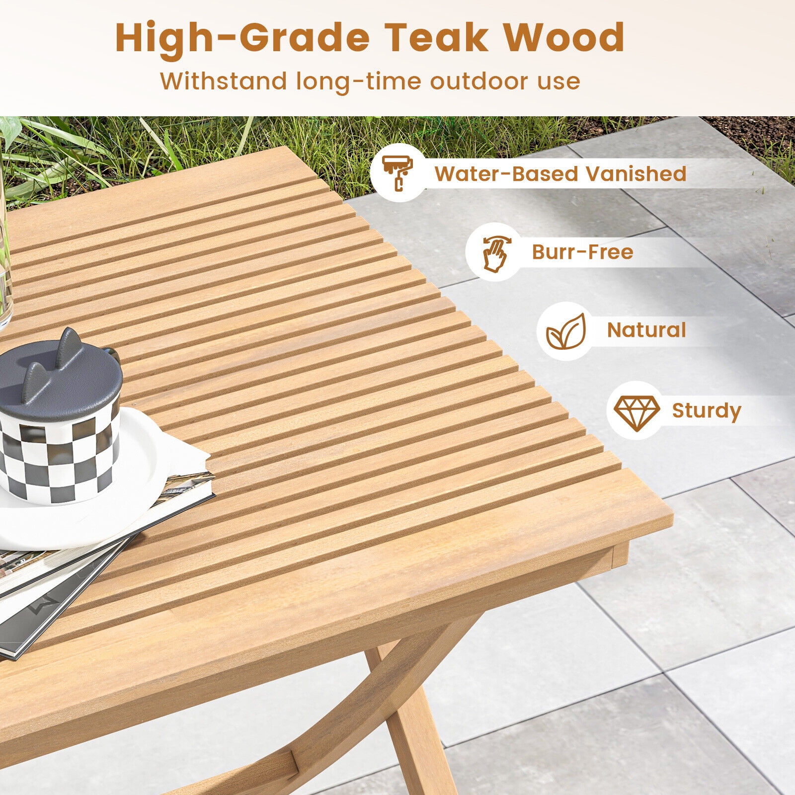 Amijoy 27.5 Inch Patio Bistro Table, Teak Wood Square Table w