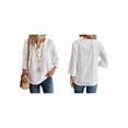 thumbnail image 3 of Women'S Eyelet Embroidery 3/4 Sleeve Summer Notched Neck Boho Blouse Top White M, 3 of 6