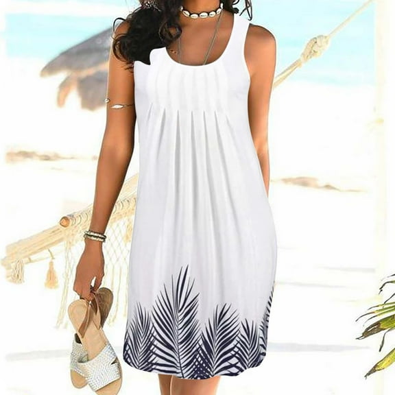 Sentmoon Loose Fit Womens Dresses Crew Neck Dresses for Women 2024 Casual Fashion Print Short Dresses,OverSized Stylish A-line Dresses White XL Up to 40% Off