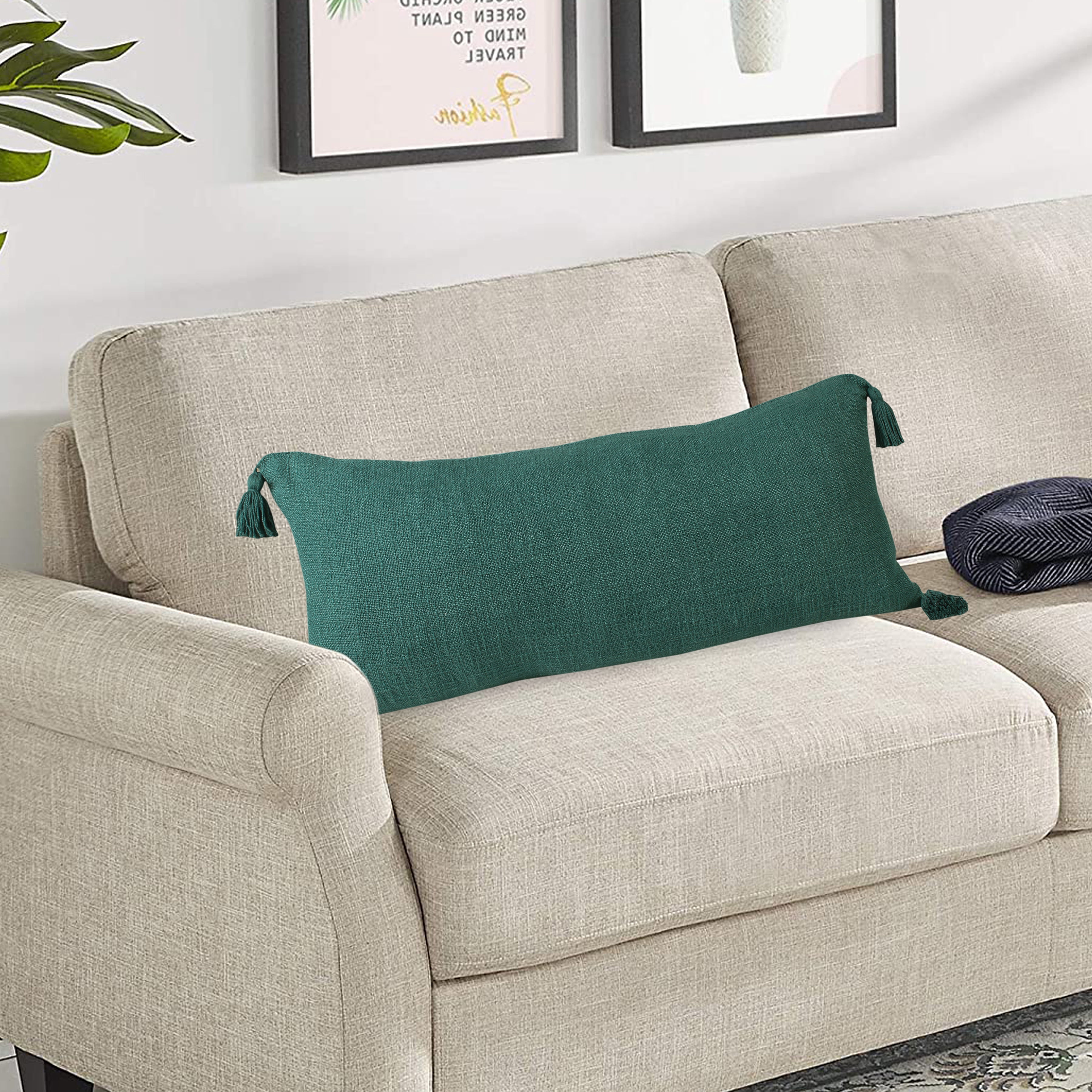 Ox Bay Hampton 14" x 36" Green Solid Cotton Reversible Adult Decorative Throw Pillow