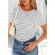 thumbnail image 4 of Camiseta PRETTYGARDEN para mujer, color bloque de colores, a rayas, gris S, 4 of 9