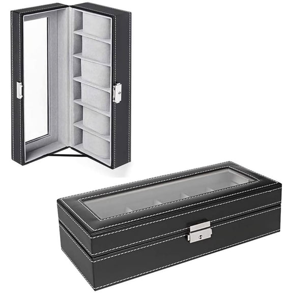 6 Slot Watch Box Leather Jewelry Box Lockable Jewelry Box Glass Drawer