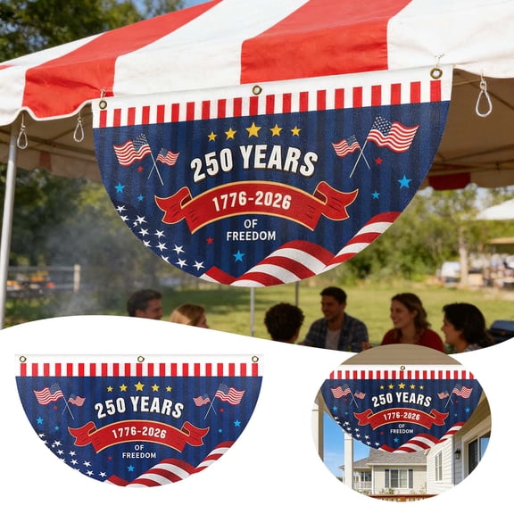 Ygdeyg 250Th American Anniversary Bunting Flags,Usa 1776-2026 Semiquincentennial Flat Fan Banner With Brass Grommets For Patriotic Outdoor Garden & Porch Decorations