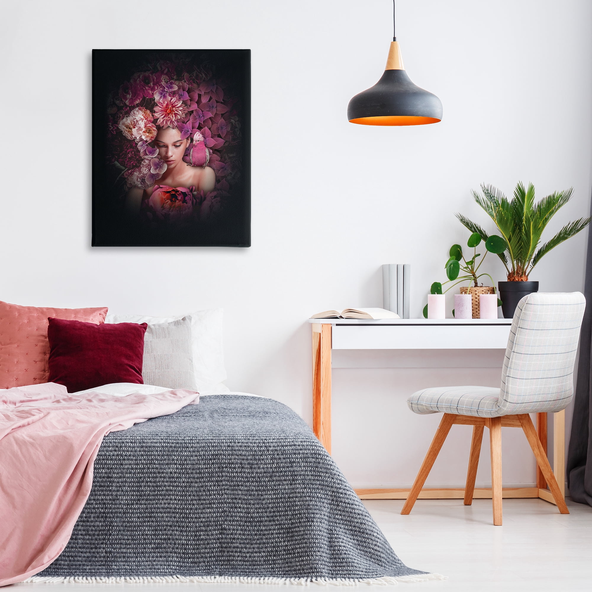 Stupell Industries Circular Flowers Woman Plants & Flowers Painting Wrapped Canvas Art Print Wall Art, 30 x 40