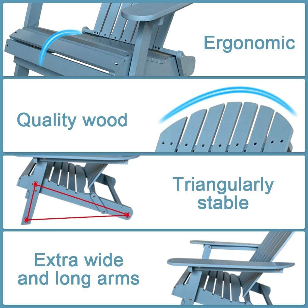 Folding Adirondack Chair Outdoor Patio Chairs Weather Resistant Plastic Fire Pit Chairs Wooden Adirondack Lounger Chair Accent Furniture for Garden Backyard, TURQUOISE