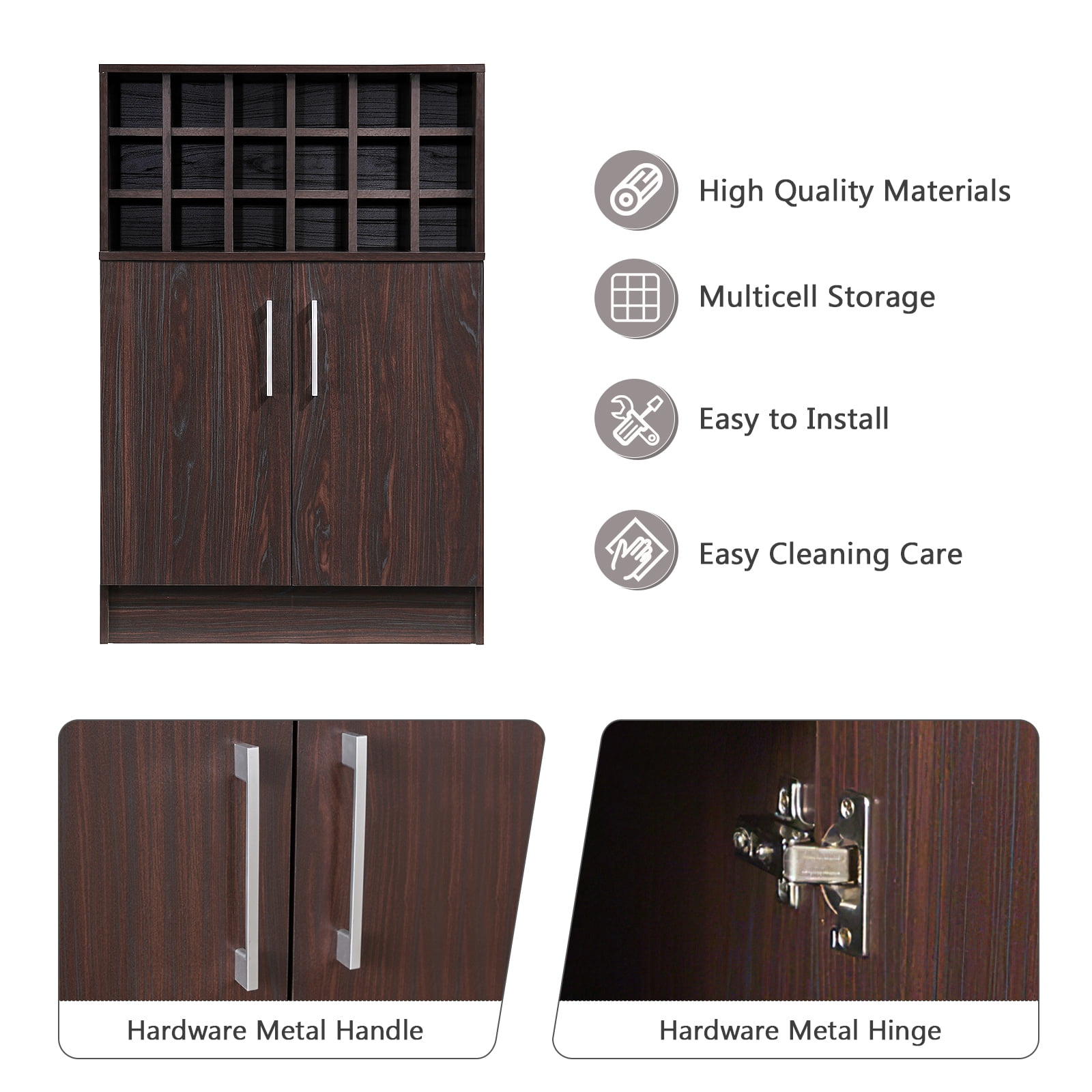 Kadyn Modern Wine Rack Bar Cabinet, Fiberboard Wine Bar Cabinet for Home Bar, Mid Century Bar Cabinet with Storage Space, Walnut