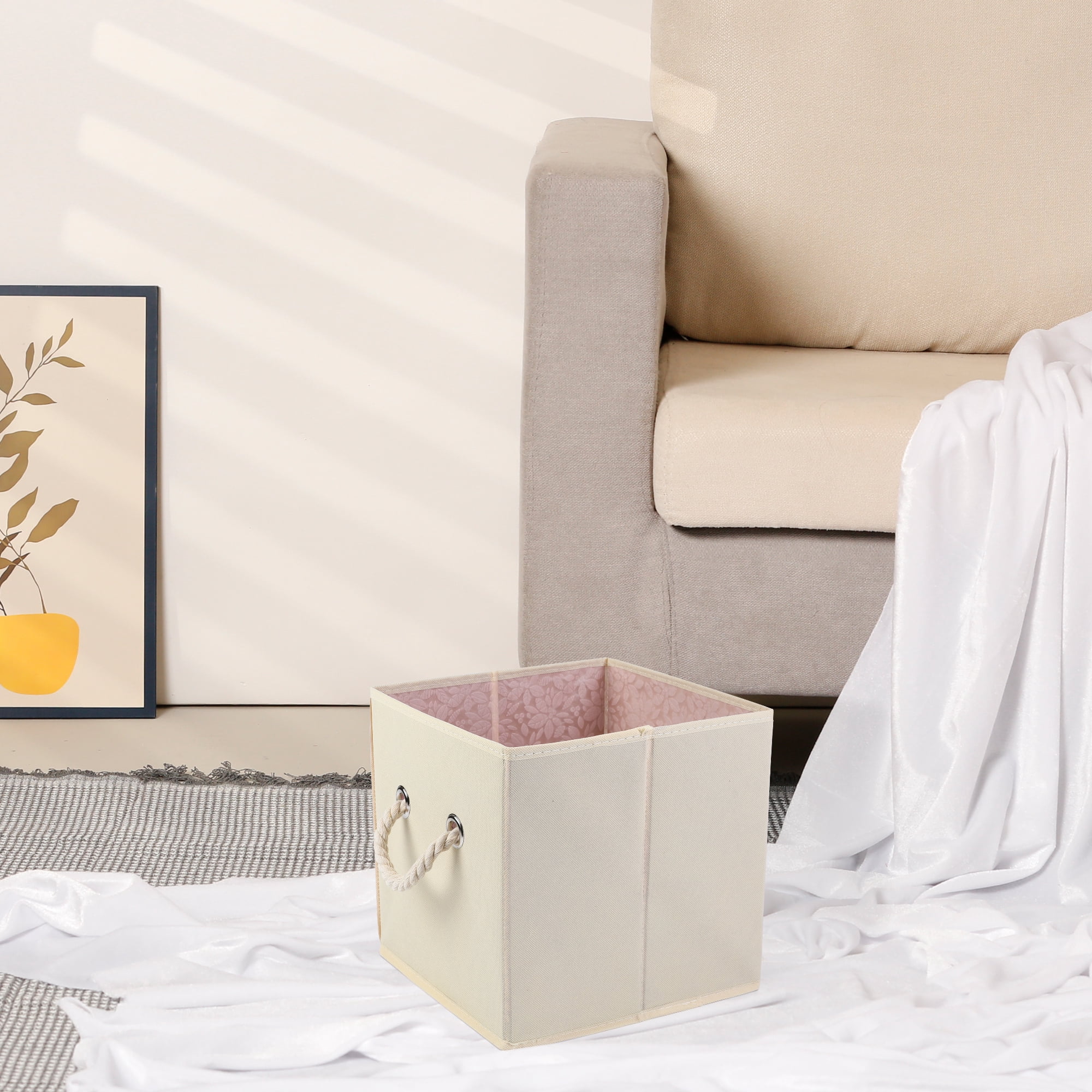 Unique Bargains Fabric Storage Bin with Handles Beige 11*11*11in