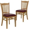 Flash Furniture 2 Pk. HERCULES Series Vertical Slat Back Natural Wood Restaurant Chair - Burgundy Vinyl Seat