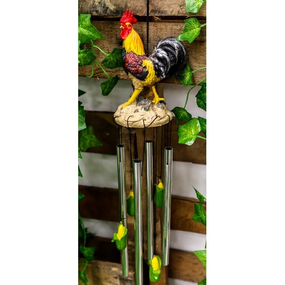 Country Western Farm Morning Crop Patrol Rooster Chicken Figurine Wind Chime
