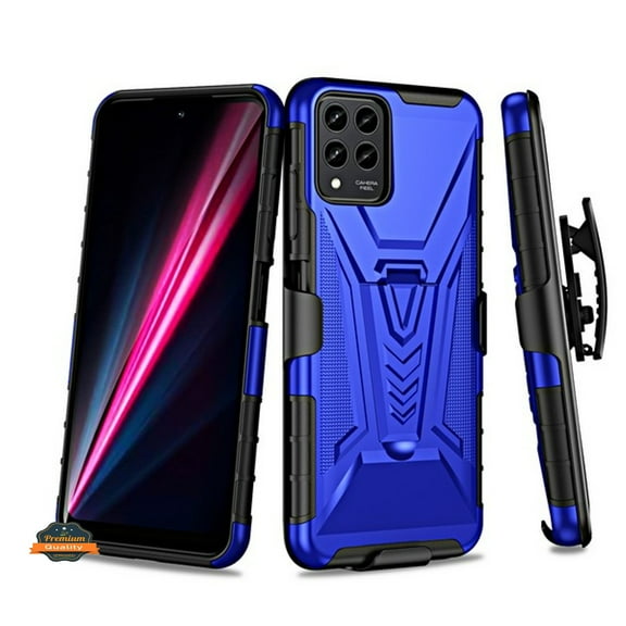 For Motorola Moto G Power 2023 Hybrid Armor Kickstand with Swivel Belt Clip Holster Heavy Duty 3 in 1 Shockproof Phone Case Cover by Xpression - Blue