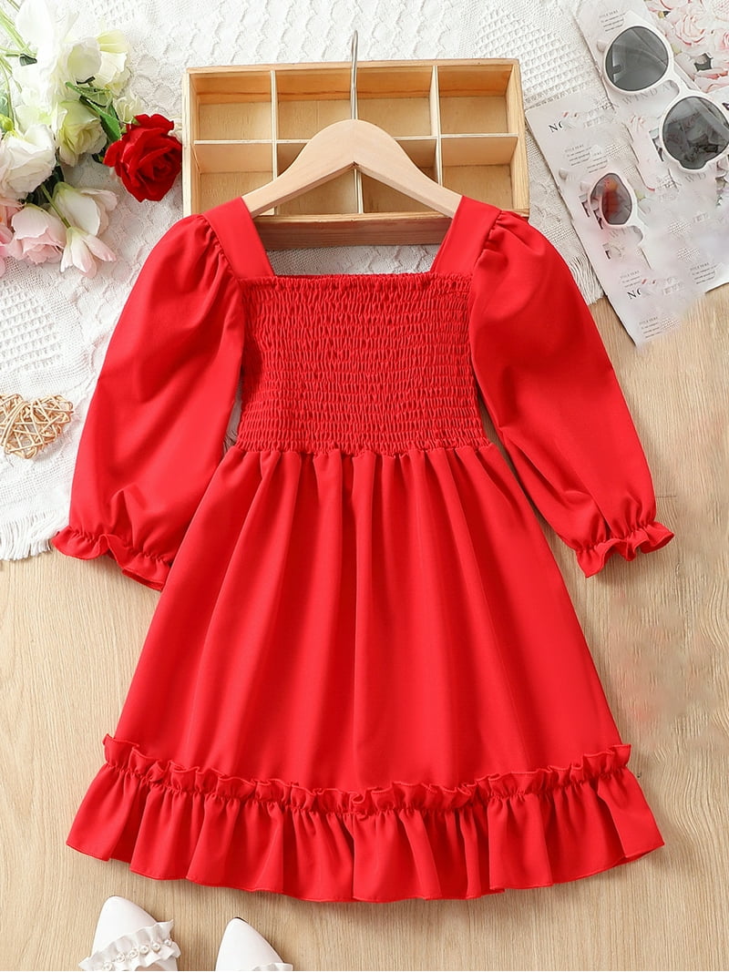 Bagilaanoe Little Girl Fall Dress Toddler Long Sleeve A-line Red Dresses 2T  3T 4T 5T 6T 7T Kid Autumn Ruffled Skirt - Walmart.com