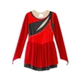 thumbnail image 3 of Zaldita Girls Long Sleeve Color Block Ballet Ice Skating Dress Sheer Mesh Ruffle Hem Dress Ballroom Red 10, 3 of 7