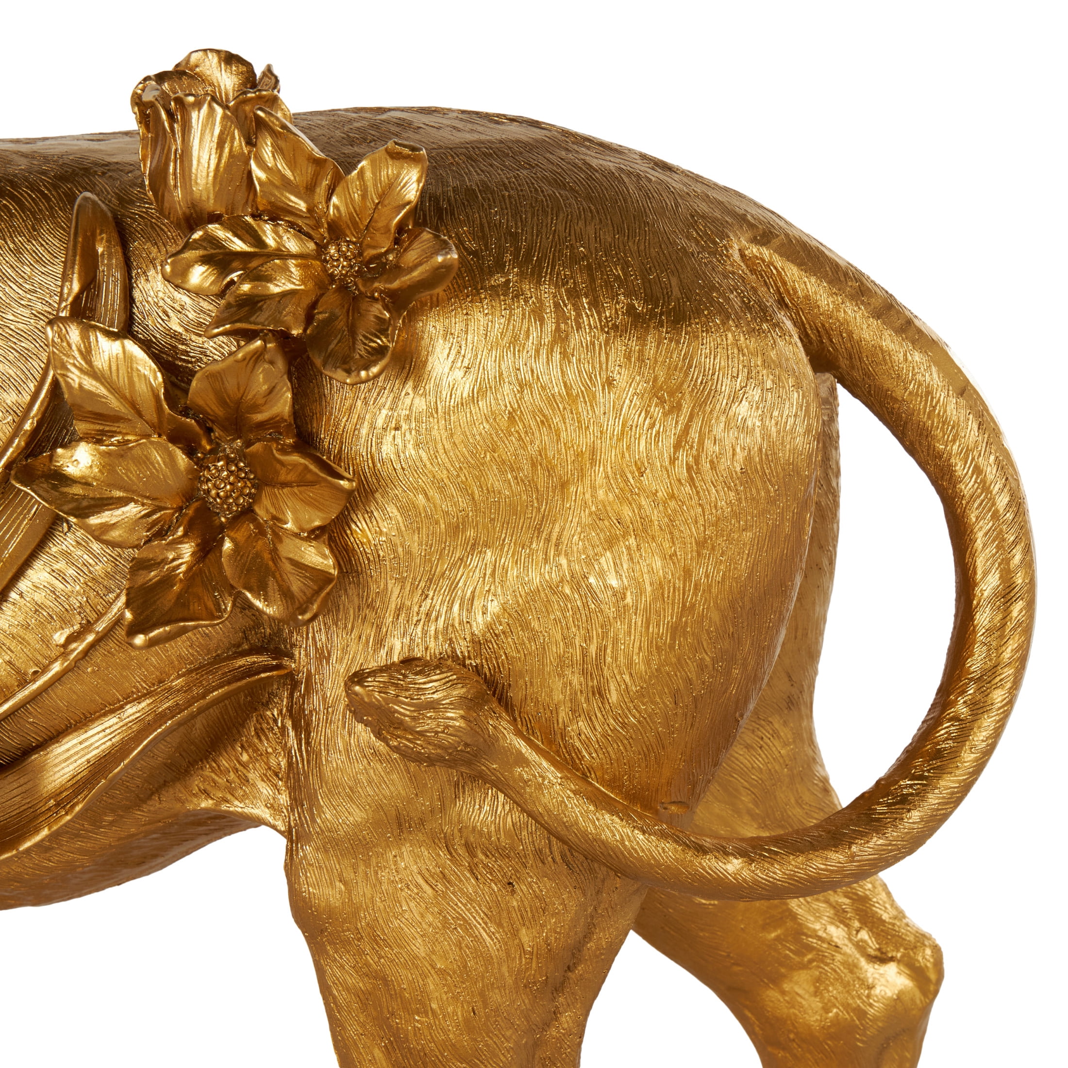 18" x 13" Gold Resin Walking Lion Sculpture with Floral Accents, by DecMode