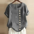 thumbnail image 4 of Blouse en Lin Ample Manches Courtes Col Rond Femme Haut d'Été, Gris, L, 4 of 5