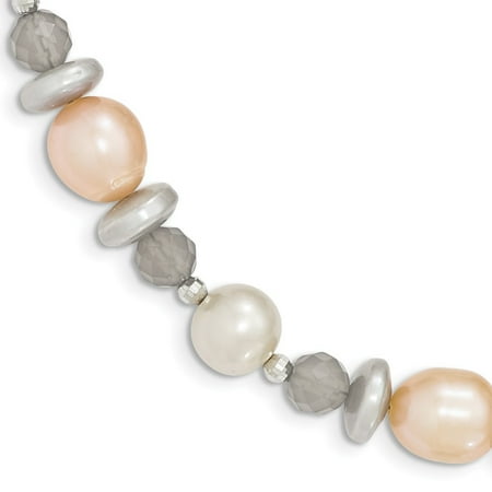 Grey Agate - Sterling Silver Multi Freshwater Cultured Pearl Grey Agate and Bead Charm B