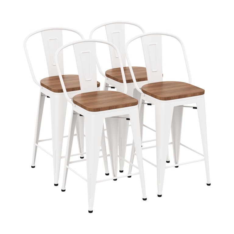 Andeworld Bar Stools Set of 4 24 inch Counter Height Bar Stools with Back Farmhouse Bar Stools High Back Chairs with Larger Seat Removable