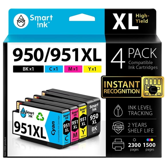 Smart Ink Compatible Ink Cartridges Replacement for HP 950XL 951XL 951 XL 950 XL 4 Pack Combo (Black, Cyan, Magenta, Yellow) for HP Printer Officejet
