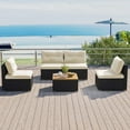 thumbnail image 4 of Costway 5 Piece Outdoor Furniture Set with Seat & Back Cushions Acacia Wood Tabletop, 4 of 10