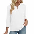 thumbnail image 5 of Women's 3/4 Sleeve V Neck Hollow Out Top Shirts Blouses, Solid Color Loose Fit Boho Chic Tunic, Casual Vacation Beach Party Night Out Fashion Essential | CSEONE,White XL, 5 of 8