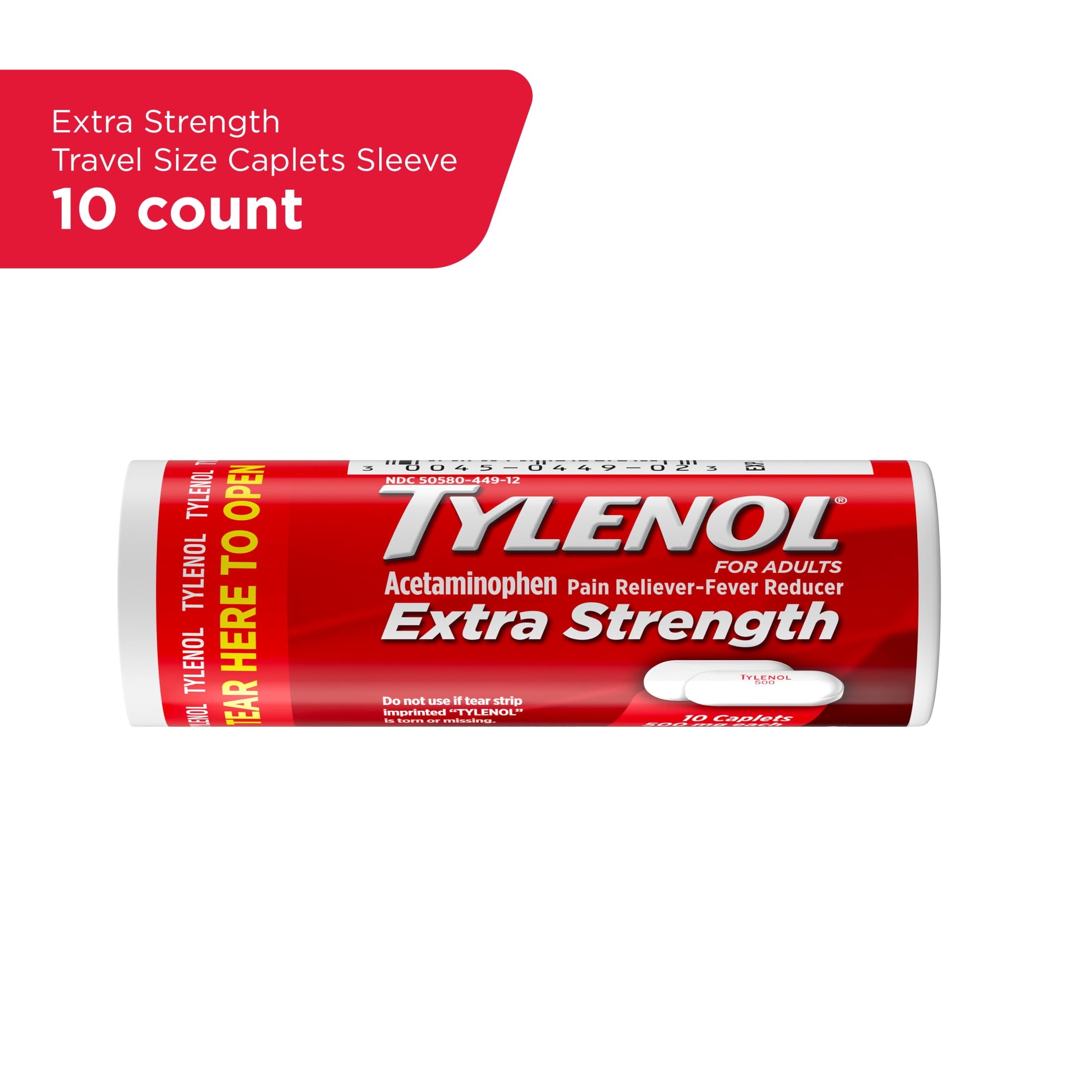 (12 pack) Tylenol Extra Strength 500mg Acetaminophen Caplets, Travel Size, 10 Count