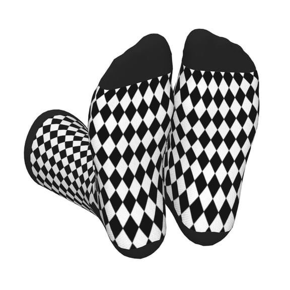Xecao Black And White Diamonds Print Crew Socks for Men and Women, Men's Soft Moisture-wicking Sock