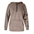 thumbnail image 4 of Womens Hoodies Long Sleeve Zip Hoodie With Pockets Solid Color Pullover Sweatshirt Ulitacool Trend Daily Wear Khaki S, 4 of 5