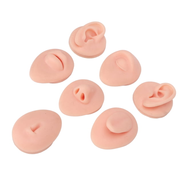 Body Piercing Practice Model, Simulation Silicone Ear Eye Nose Mouth Tongue and Belly Button Model Soft Piercing Practice Model for Novice Piercer Practice Show Piercing Jewelry