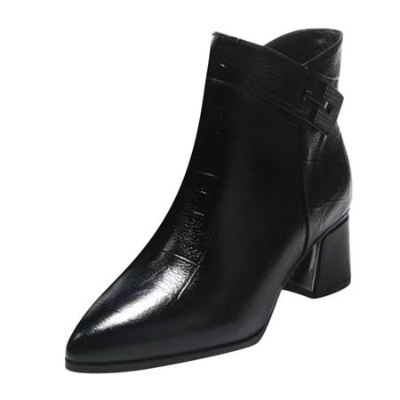 

Qufokar Flip Flops for Women Dress Boots for Women With Heel Fashion Autumn Women Ankle Boots Heel Middle Heel Solid Color Pointed Toe Side Zipper Casual Style