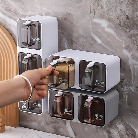 ACDANC Wall-Mounted Spice Jars - 300/600/900/1200ml - Organizing Box with Spoon - Space-Saving - Kitchen Storage - Home Supply