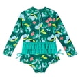 thumbnail image 2 of SILVERCELL 12M-5T Toddler Girls One-piece Swimsuits Rash Guards Kids Long Sleeve Ruffled Zipper Bathing Suit Beach Swimwear, 2 of 4
