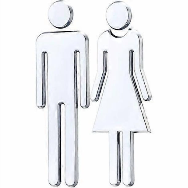 1 Pair Toilet WC Sticker Removable 3D Mirror Vinyl Art Wall Sticker Men Women Wall Art Stickers for Bar School (Silver)