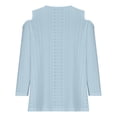 thumbnail image 5 of Cavosen T Shirts for Women 3/4 Length Sleeves Cold Shoulder Pullover Tops V-Neck Comfort Solid Color Shirts Dressy Flowy Loose Fit Blouse Eyelet Ring Tees Fashion Autumn Blue S, 5 of 6