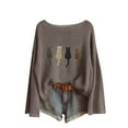 thumbnail image 2 of VgaVtl Fall Winter Womens Shirt Knit Long Sleeve Ladies Tops Brown Loose Graphic Leisure Vacation Shirts,M, 2 of 4