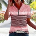 thumbnail image 4 of KIHOUT Women's Striped Color Block Quarter-Zip Polo Shirt, Short Sleeve Stand Collar Casual and Golf Top with Relaxed Fit, 4 of 6