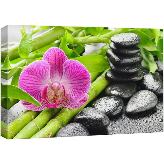 wall26 Canvas Print Wall Art Purple Orchid Flower Zen Jungle Bamboo Pebbles Nature Wilderness Photography Realism Rustic Landscape Colorful Multicolor for Living Room, Bedroom, Office - 16"x24&q