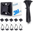 thumbnail image 1 of Paquete de 100 soportes de brida con bridas, soportes con respaldo autoadhesivo para soporte de alambre, clips de administración de cables negros Anclajes de pared, 1 of 5