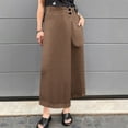 thumbnail image 7 of Lenpel Wide Leg Pants for Women Button Elastic High Waisted Pleated Palazzo Pants Cropped Culottes Baggy Casual Trousers(Coffee,Large), 7 of 7