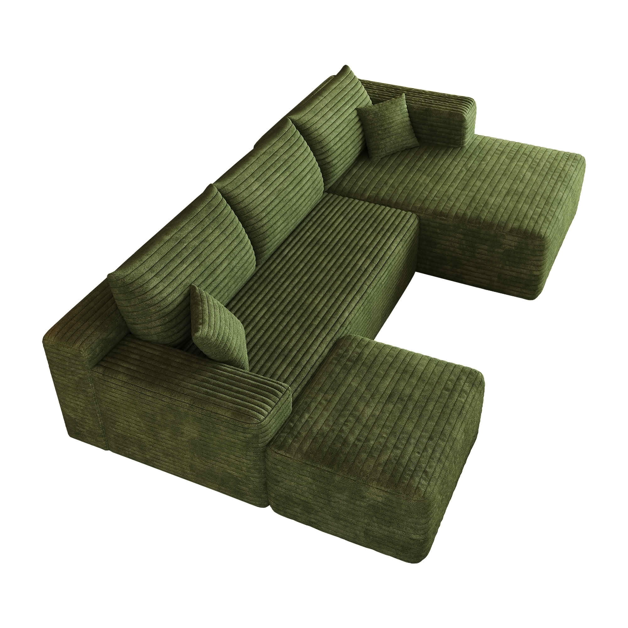 MAYEERTY 103 Inch L‑Shaped Cloud Sectional Sofa with 1 Ottoman, Modern Minimalist Deep‑Seat Corner Couch, Plush Corduroy Upholstered Reversible Sofa, No‑Assembly Required for Living Room Apartment