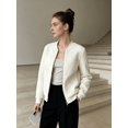 thumbnail image 4 of NAYTOAO Women's Quilted Bomber Jacket Full Zip Baseball Collar Casual Lightweight Coat Back To School Outfits, 4 of 8