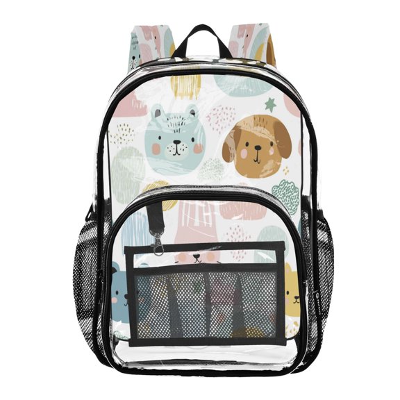 PVC Transparent Backpacks Clear Backpack for Travel and Outings Doodle Animals
