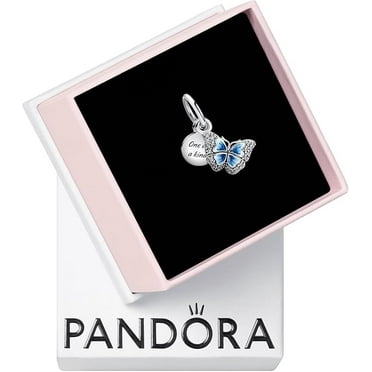 PANDORA Blue Butterfly & Quote Double Dangle Charm - PANDORA Bracelet Charm for PANDORA Moments Bracelets - Stunning Women's Jewelry - Made with Sterling Silver, Cubic Zirconia & Enamel