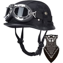 German Leather Half Face Generic DOT/ECE Approved Cap Shell with Goggles Quick Release Buckle Cruiser Motorcycle