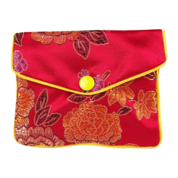 Monstrate Monedero de seda, bolsa de satén rojo, pequeño bolso de baratija, bolsillo de brocado de estilo chino multiusos, regalos de dulces de Almacenamiento y organización del hogar S Rojo