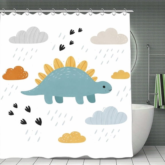 Beach Shower Curtain 70.8×70.8Inch Stegosaurus Rain Clouds Shower Curtain Summer Ocean Theme Shower Curtain for Bathroom Decor,Fabric Waterproof with Hooks