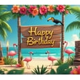 thumbnail image 3 of Tropical Theme Happy Birthday Flamingo Banner Colorful Flowers Palm Trees for Birthday Party Beach Party Outdoor Celebration, 3 of 7