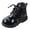 Black, variant on GobdXE Kids Patent Leather Lace Up Ankle Boots Side Zip Thick Non Slip Sole Casual Combat Boots Black,6.5