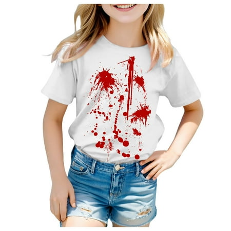

Kids Girls Halloween Print T Shirt Short Sleeve Tee Crewneck Casual Fit Basic Shirts